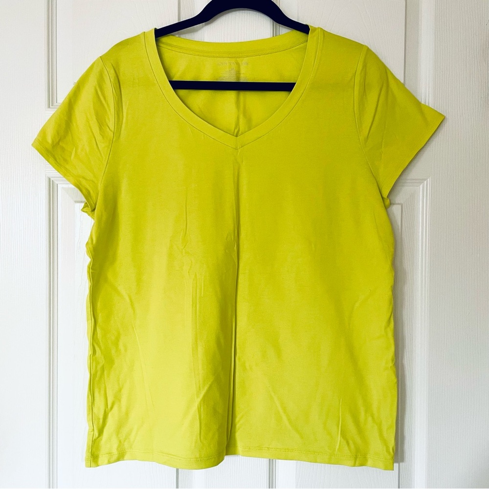 Ann Taylor Women’s Lime Stretch Cotton V-Neck Tee | Soft & Flattering